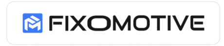 Fixomotive logo inside a rounded rectangular frame, featuring a blue automotive-tech icon and the word FIXOMOTIVE in bold black text on a dark background.