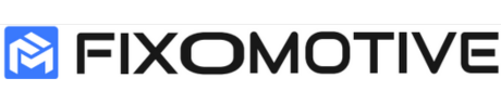 Fixomotive logo featuring a blue automotive circuit-inspired icon and the word “FIXOMOTIVE” in bold black modern typography.