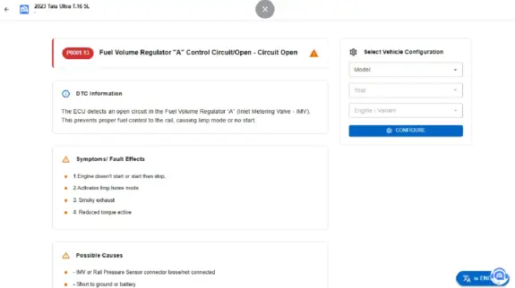 Fixomotive DTC Result - Vehicle Fault Code Details & Troubleshooting View